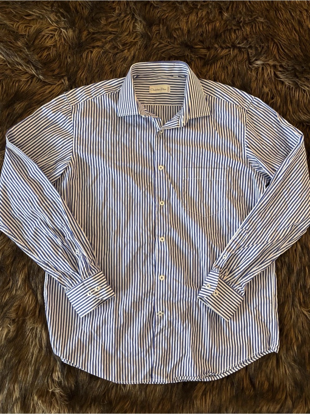Dior Men's Blue & White Vertical Stripe Dress Shirt